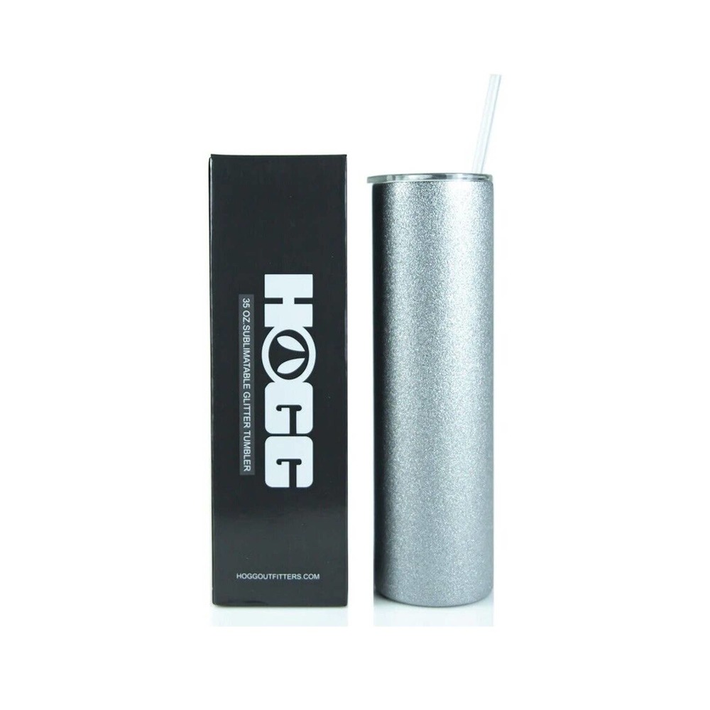 35OZ HOGG STRAIGHT SILVER SUBLIMATION GLITTER TUMBLER COME WITH LID, STRAW & BOX